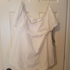 Off the shoulder, white top